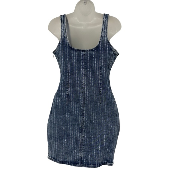 Good American Rhinestone Denim Mini Dress Indigo Blue Bodycon Size Small - Picture 9 of 12